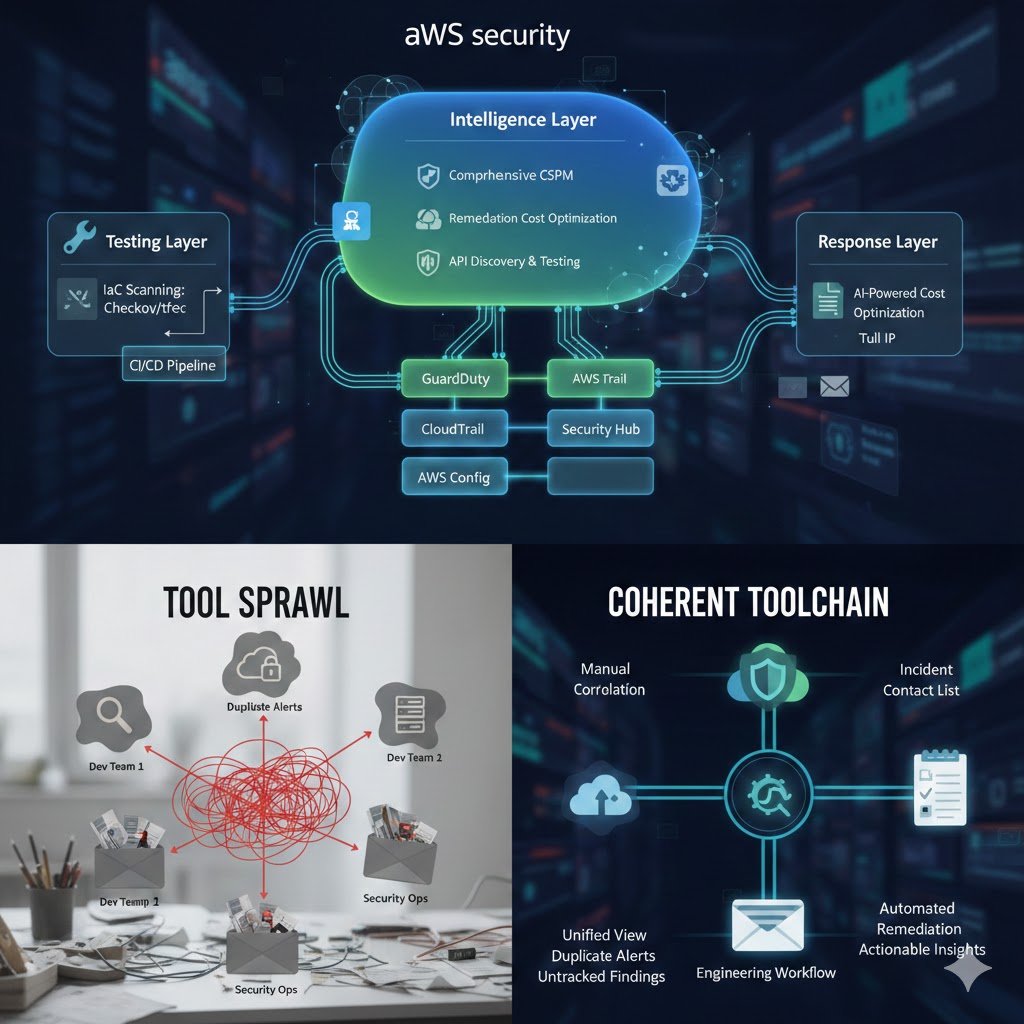 AWS Security Toolchain Layers - Intelligence, Testing & Response Layers with GuardDuty, CloudTrail, Security Hub and AWS Config