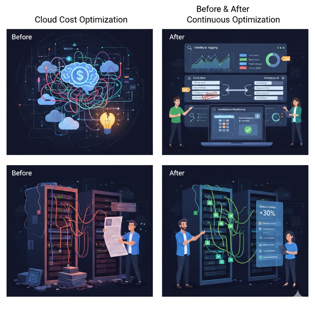 Cloud Cost Optimization Before & After - Visibility, Quick Wins, Architectural Changes, and Continuous Monitoring