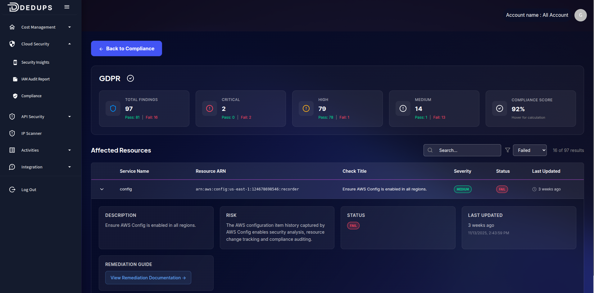 Compliance Framework Detail Page